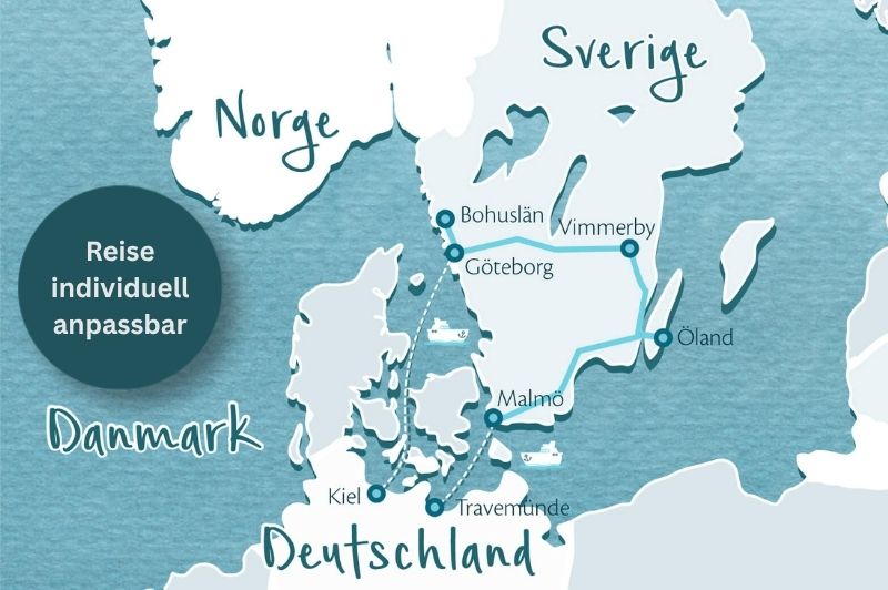 Skandinavienkarte mit Routenverlauf Elternezeitreise Skandinavien Schweden